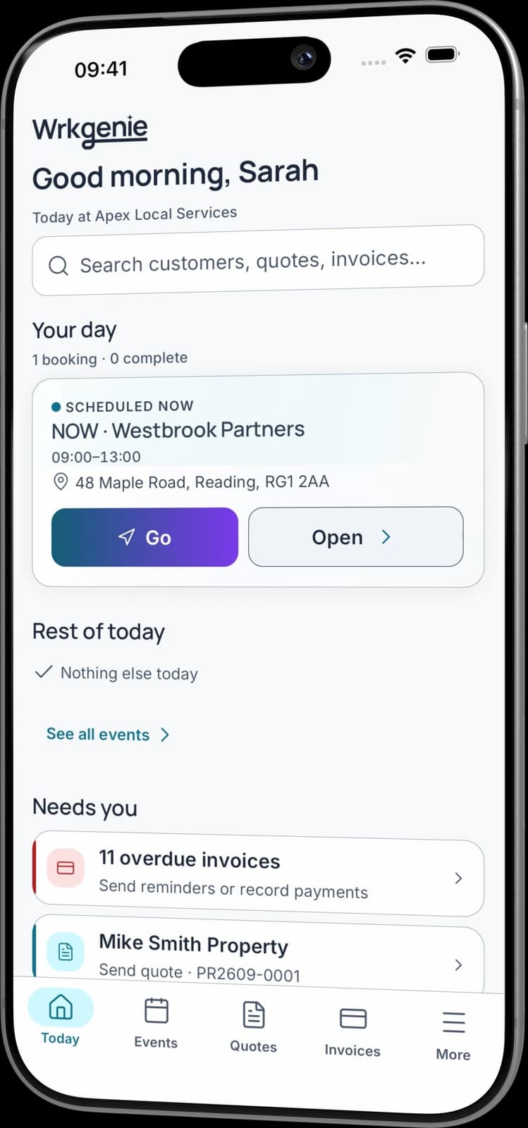 Apex demo workspace showing a Westbrook Partners booking