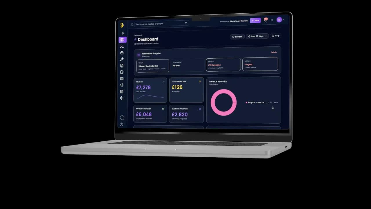 WrkGenie customer portal running on a laptop