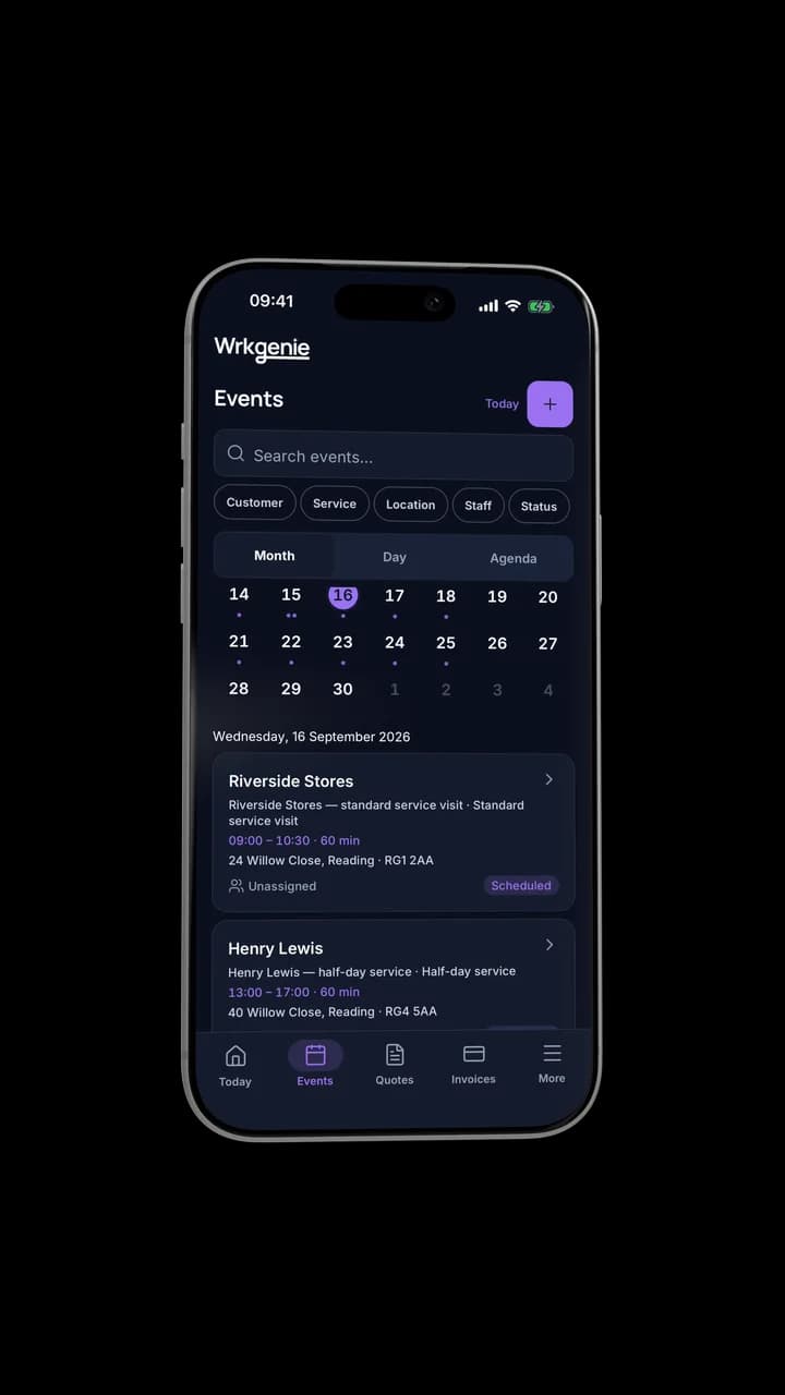 Apex Local Services saving booking notes offline in WrkGenie and syncing after reconnecting